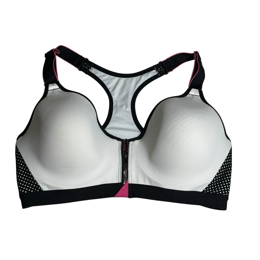 Maidenform DM7991 White/Black Secure Zip Front Underwire Racerback Sport Bra 38C - Picture 6 of 9